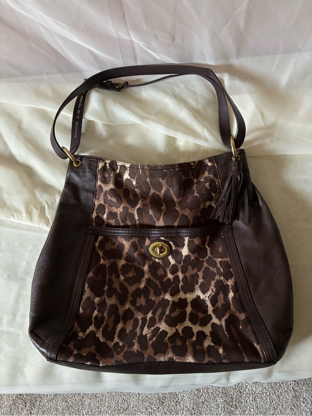 Tuscan Coach Brown Leopard-Print Hobo Purse